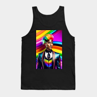 A man with a rainbow hair style on his head. Tank Top